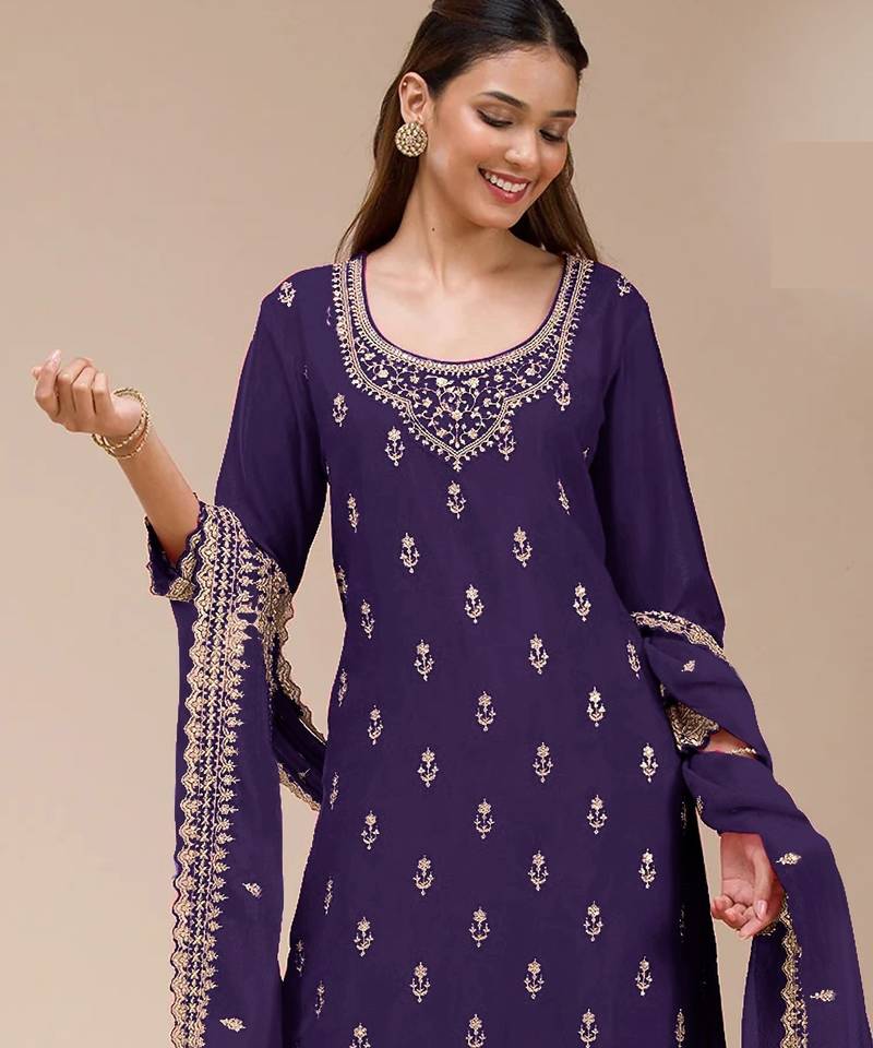 Blue embroidered georgette pakistani salwar suit