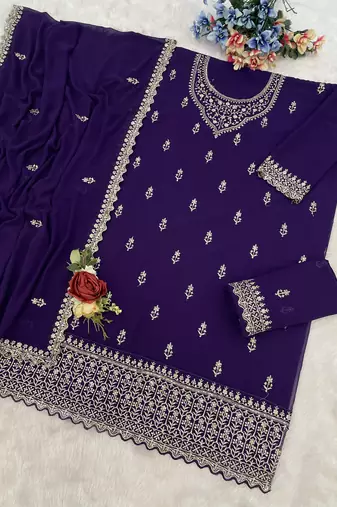Blue embroidered georgette salwar suit