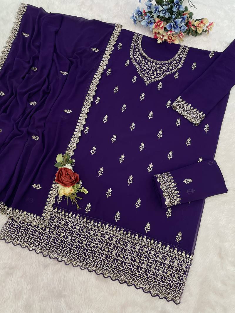 Blue embroidered georgette pakistani salwar suit