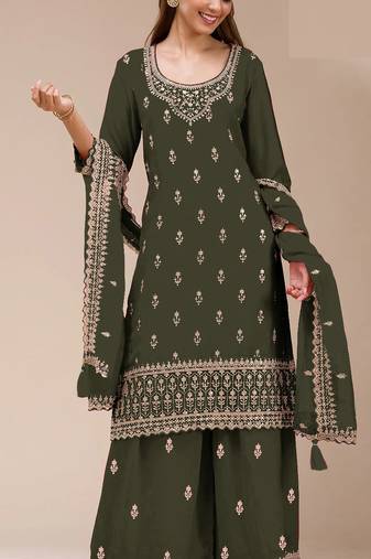 Green embroidered georgette pakistani salwar suit