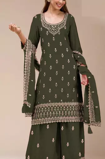 Green embroidered georgette pakistani salwar suit