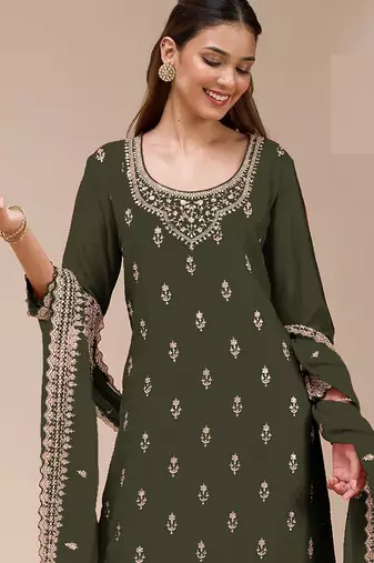 Green embroidered georgette salwar suit