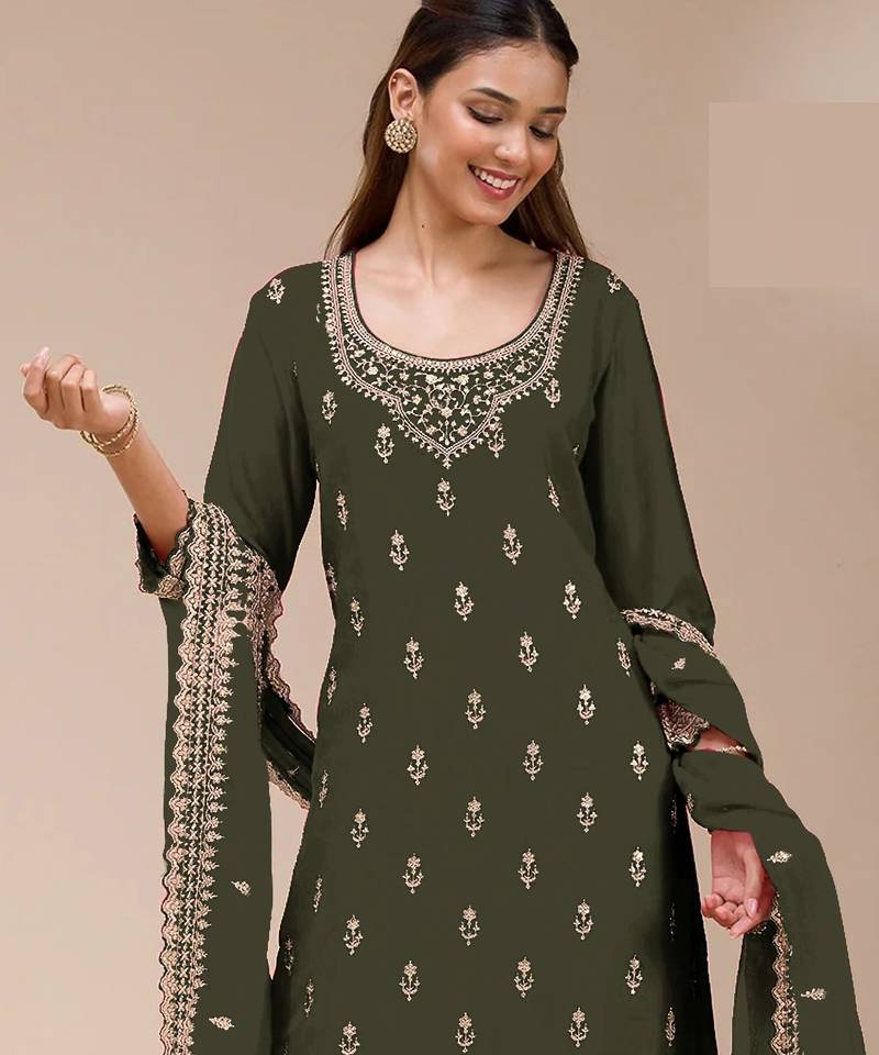 Green embroidered georgette pakistani salwar suit