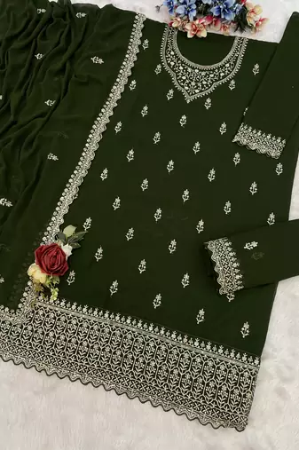 Green embroidered georgette salwar suit
