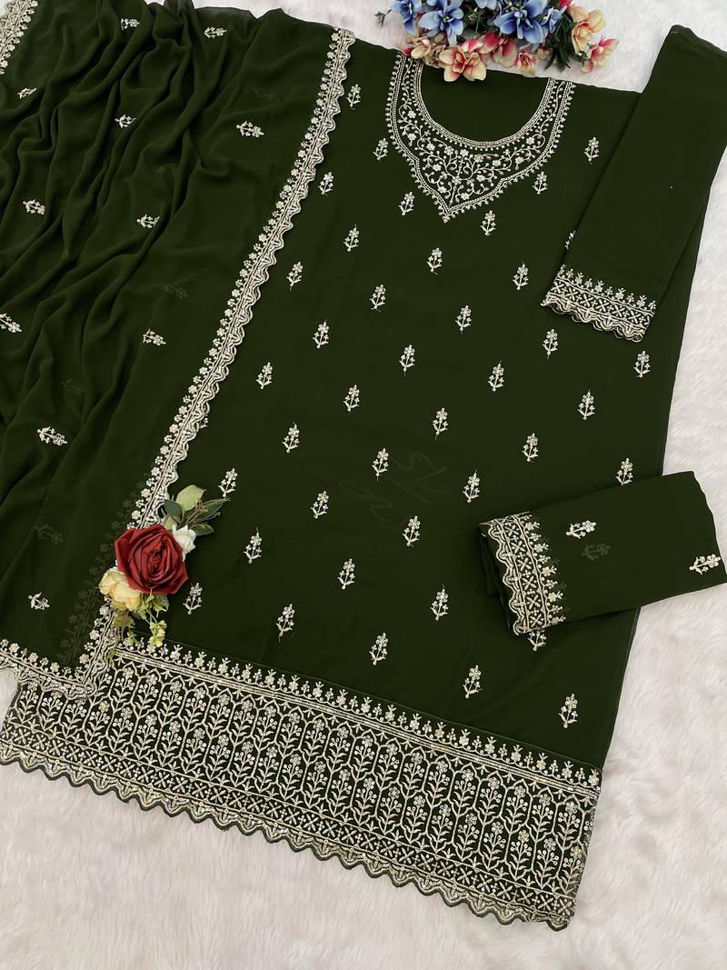 Green embroidered georgette pakistani salwar suit