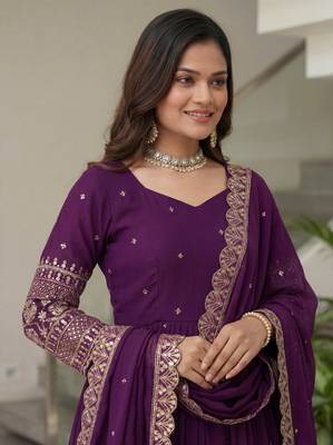 Wonderful Purple Embroidered Silk Engagement Wear Gown With Dupatta 4