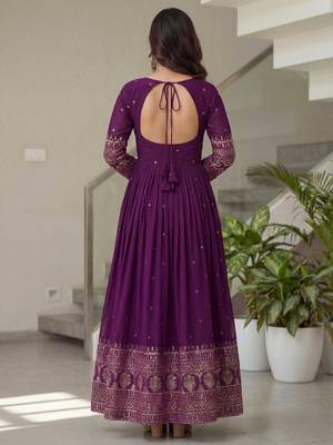 Wonderful Purple Embroidered Silk Engagement Wear Gown With Dupatta 5