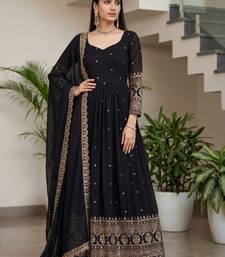 Stylish Black Zari Embroidered Silk Reception Wear Gown With Dupatta