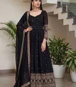 Stylish Black Zari Embroidered Silk Reception Wear Gown With Dupatta