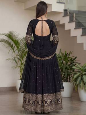 Stylish Black Zari Embroidered Silk Reception Wear Gown With Dupatta 5