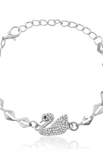 Brass silver plated cz swan bracelet for women