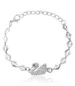 Brass silver plated cz swan bracelet for women