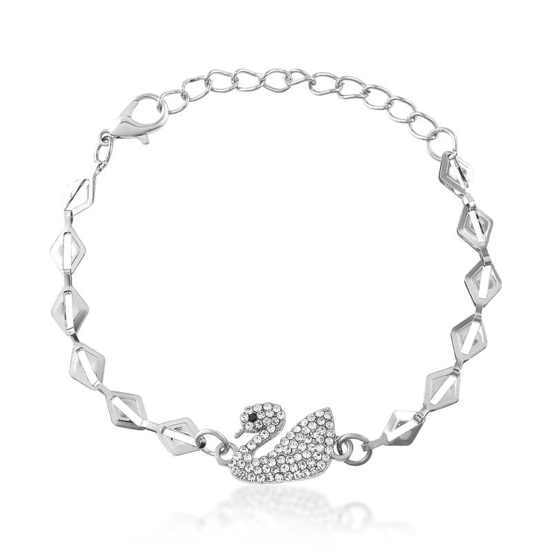 Brass silver plated cz swan bracelet for women