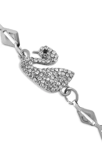 Brass silver plated cz swan bracelet for women
