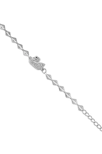 Brass silver plated cz swan bracelet for women