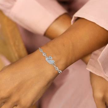 Brass silver plated cz swan bracelet for women 4
