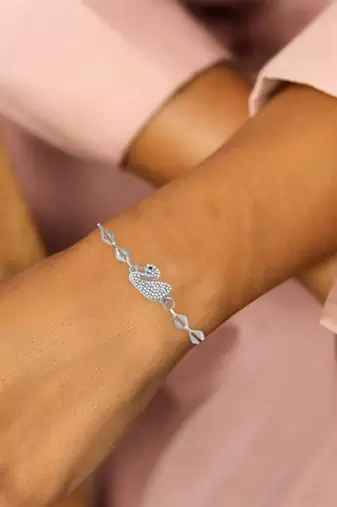 Brass silver plated cz swan bracelet for women