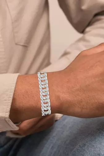 Brass silver plated thick heavy men bracelet
