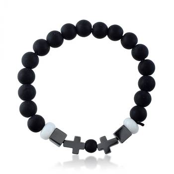 Black wooden white onyx christian cross bracelet 1