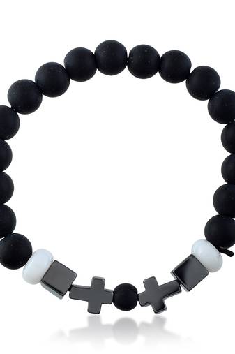 Black wooden white onyx christian cross bracelet