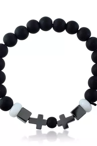 Black wooden white onyx christian cross bracelet