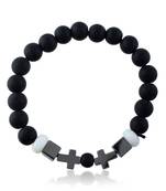 Black wooden white onyx christian cross bracelet