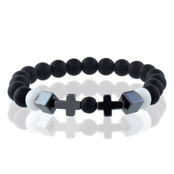 Black wooden white onyx christian cross bracelet 2