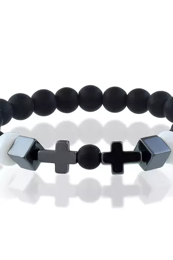 Black wooden white onyx christian cross bracelet