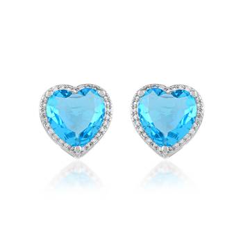 Silver plated blue crystal stud ear ring 1