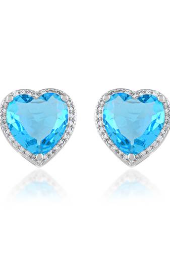 Silver plated blue crystal stud ear ring