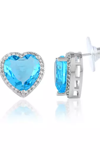 Silver plated blue crystal stud ear ring