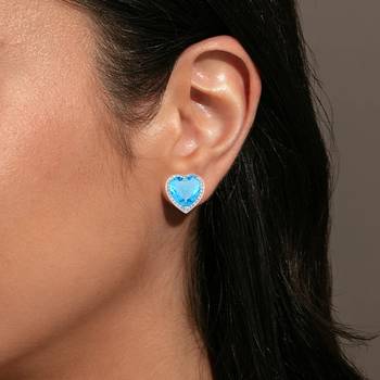 Silver plated blue crystal stud ear ring 4