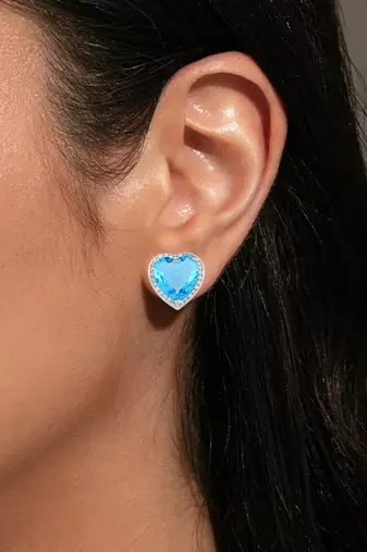 Silver plated blue crystal stud ear ring