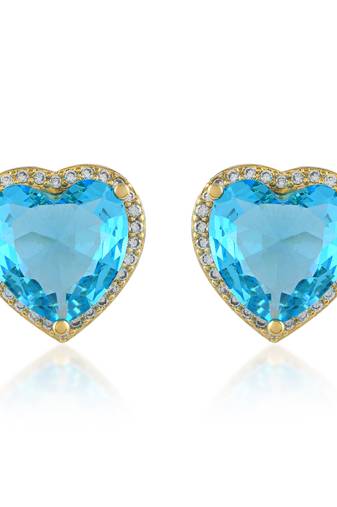 Gold plated blue crystal stud ear ring