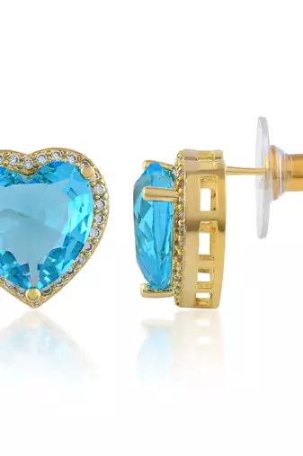 Gold plated blue crystal stud ear ring
