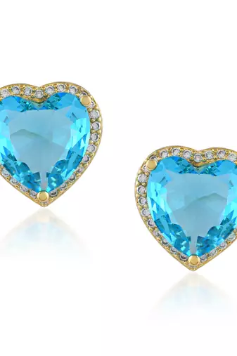 Gold plated blue crystal stud ear ring