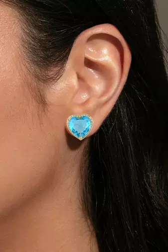 Gold plated blue crystal stud ear ring