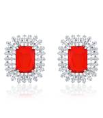 Brass silver red and white cz oct shape earrings