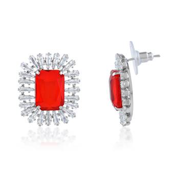 Brass silver red and white cz oct shape earrings 2