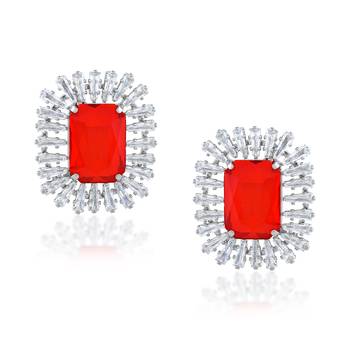 Brass silver red and white cz oct shape earrings 3