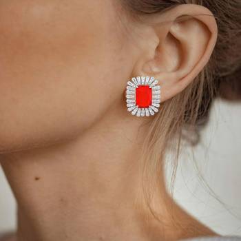Brass silver red and white cz oct shape earrings 4