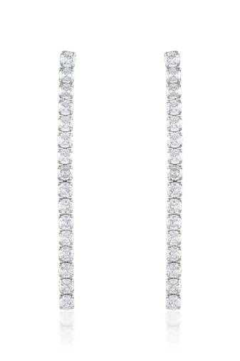 Brass silver plated long dangler cz earring
