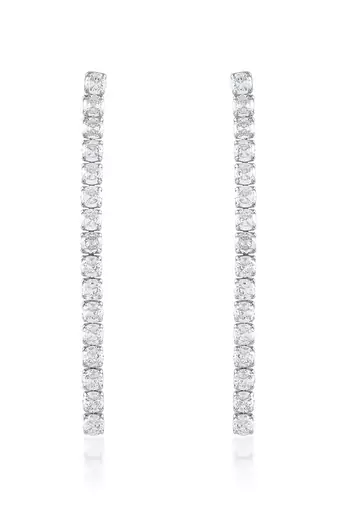 Brass silver plated long dangler cz earring