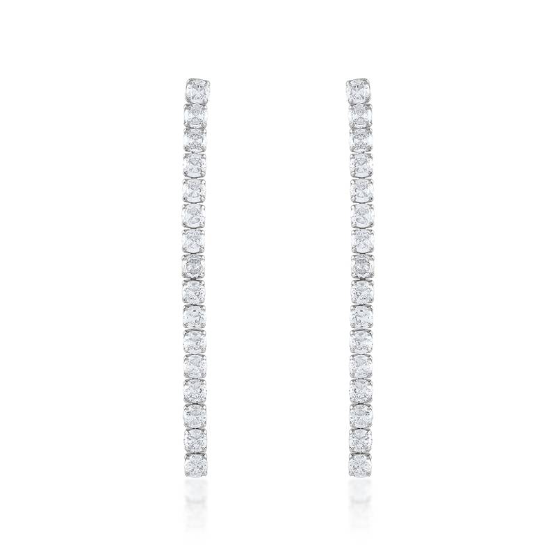 Brass silver plated long dangler cz earring