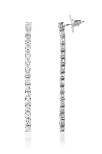 Brass silver plated long dangler cz earring