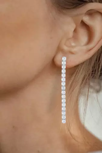Brass silver plated long dangler cz earring