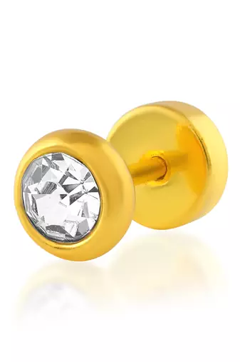 Brass gold single ear moissanite stud solitaire earring