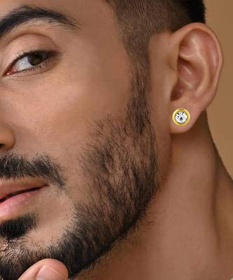 Brass gold single ear moissanite stud solitaire earring 4