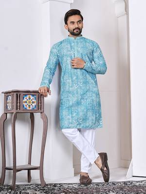 Blue digital printed work cotton straight kurta 1
