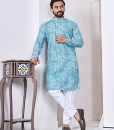 Blue digital printed work cotton straight kurta